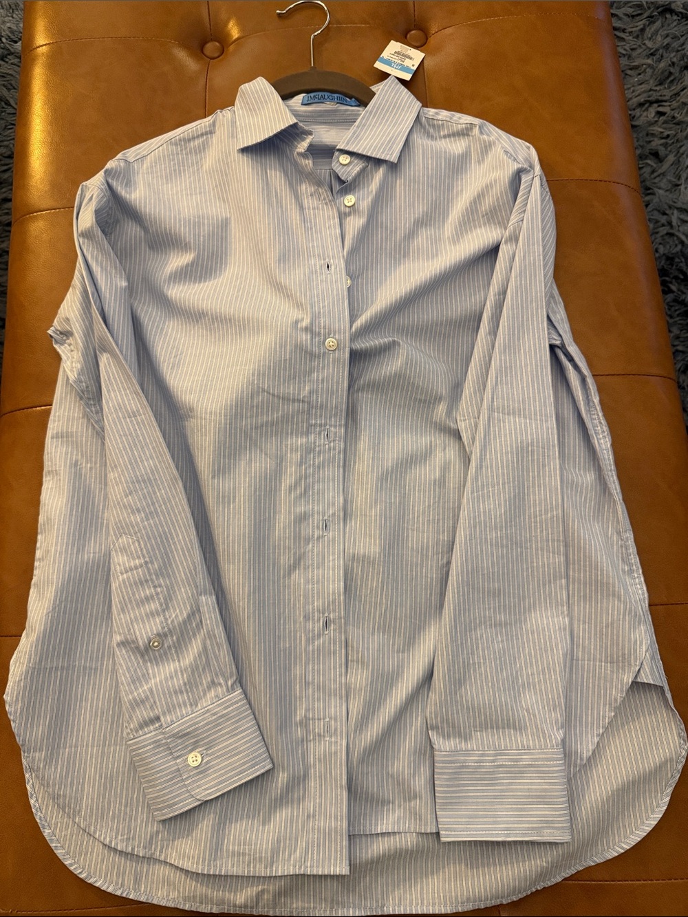 J. McLaughlin Oversized Blue and White Pinstriped Button-Down Shirt
